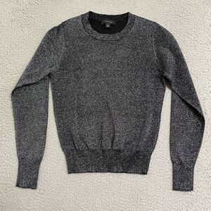 Ann Taylor Sweater Size XS Silver Sparkle Long Sleeve Scoop Neck Pullover
